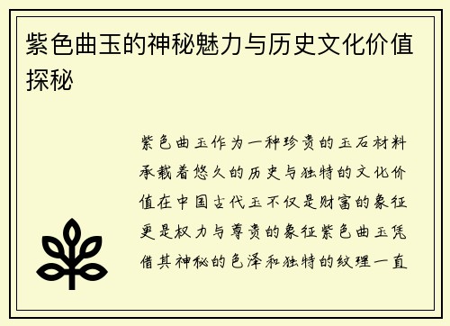 紫色曲玉的神秘魅力与历史文化价值探秘
